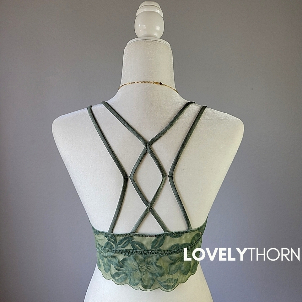 VS PINK // ltd ed stretchy satin & lace strappy cross back plunge bralette - Picture 5 of 10